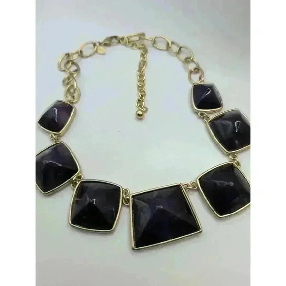 Chicos Purple Goldtone Geometric Shapes Acrylic Necklace - Picture 1 of 4